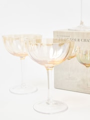 Oliver Bonas Set of 4 Lustre Golden Flower Print Champagne Saucers - Image 3 of 4