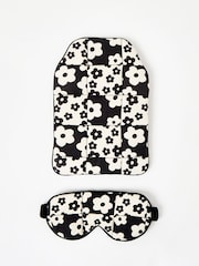 Oliver Bonas Multi Monochrome Floral Print Hot Water Bottle and Eye Mask Set - Image 2 of 4