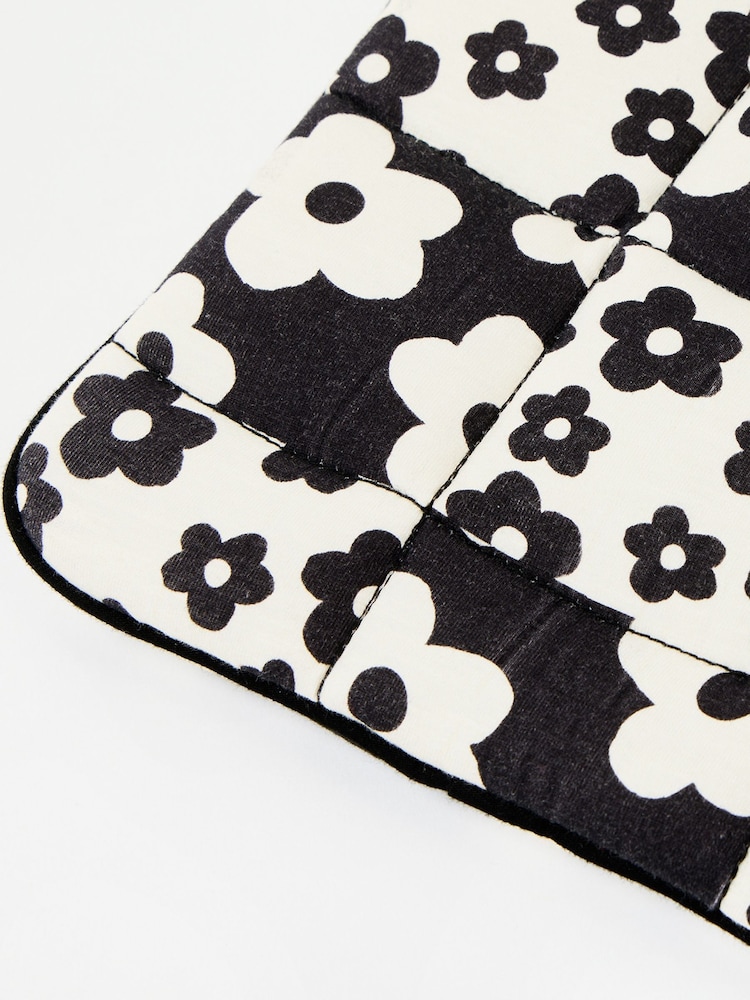 Oliver Bonas Multi Monochrome Floral Print Hot Water Bottle and Eye Mask Set - Image 4 of 4