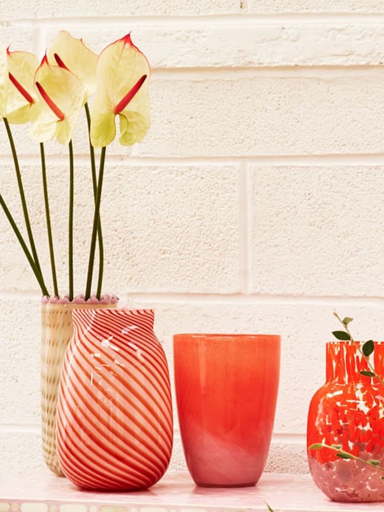 Oliver Bonas Pink Onda Stripe Glass Vase - Image 1 of 5 Oliver Bonas Pink Onda Stripe Glass Vase - Image 1 of 5