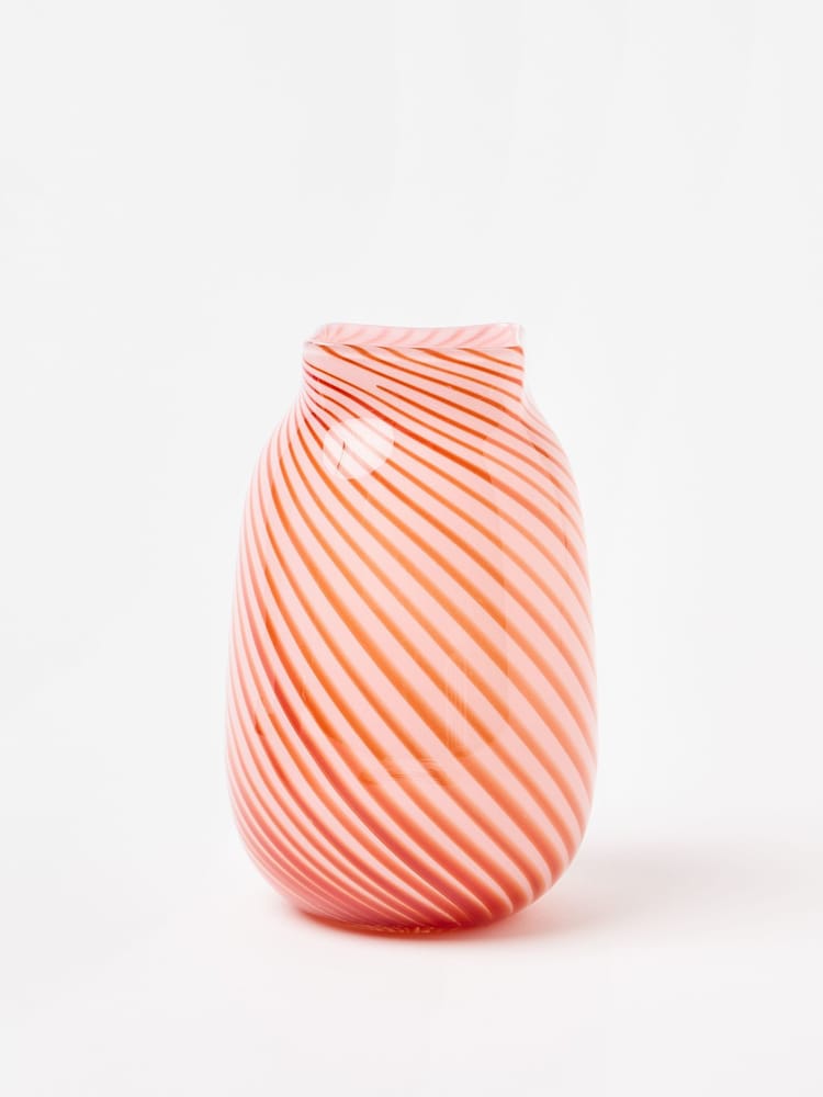 Oliver Bonas Pink Onda Stripe Glass Vase - Image 2 of 5 Oliver Bonas Pink Onda Stripe Glass Vase - Image 2 of 5