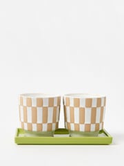 Oliver Bonas Set of 2 White Noi Checkerboard Plant Pots - Image 1 of 5