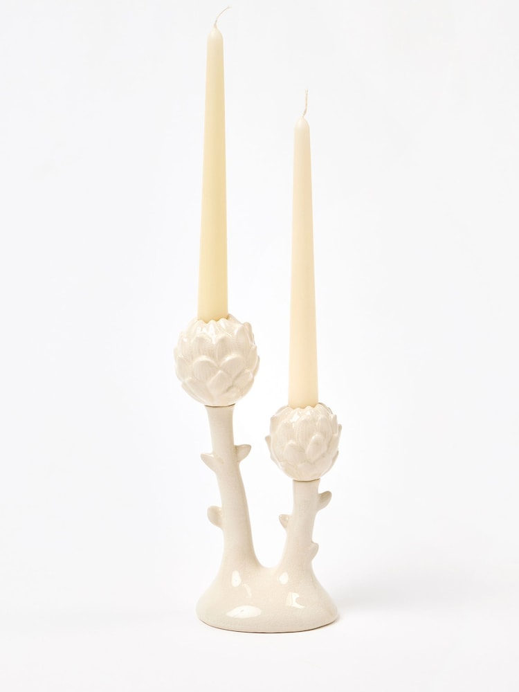 Oliver Bonas Cream Artichoke Ceramic Candelabra - Image 1 of 4 Oliver Bonas Cream Artichoke Ceramic Candelabra - Image 1 of 4