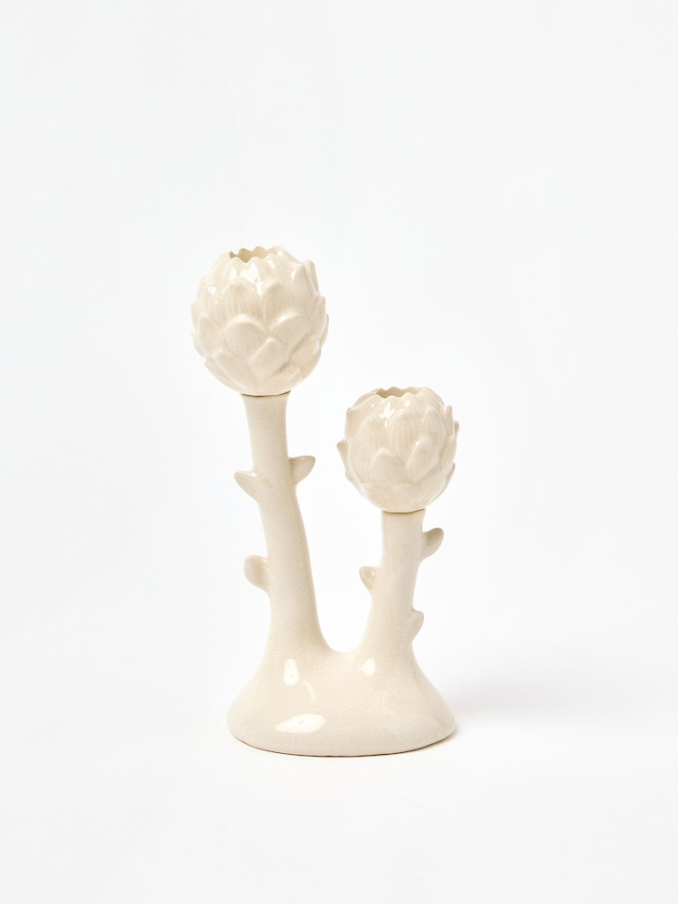 Oliver Bonas Cream Artichoke Ceramic Candelabra - Image 2 of 4 Oliver Bonas Cream Artichoke Ceramic Candelabra - Image 2 of 4