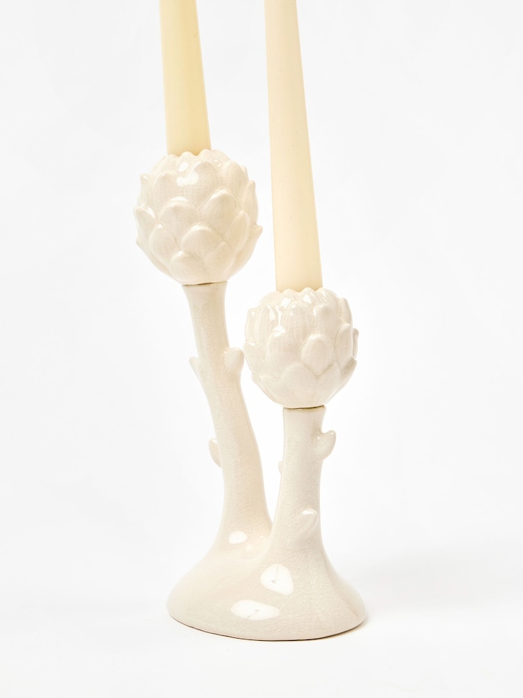 Oliver Bonas Cream Artichoke Ceramic Candelabra - Image 4 of 4