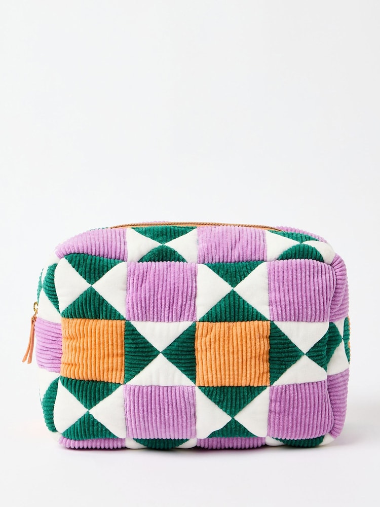 Oliver Bonas Purple Patchwork Corduroy Make Up Bag - Image 1 of 5 Oliver Bonas Purple Patchwork Corduroy Make Up Bag - Image 1 of 5