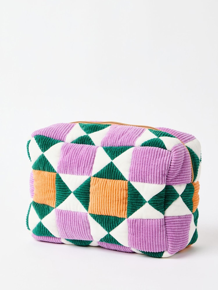 Oliver Bonas Purple Patchwork Corduroy Make Up Bag - Image 2 of 5 Oliver Bonas Purple Patchwork Corduroy Make Up Bag - Image 2 of 5