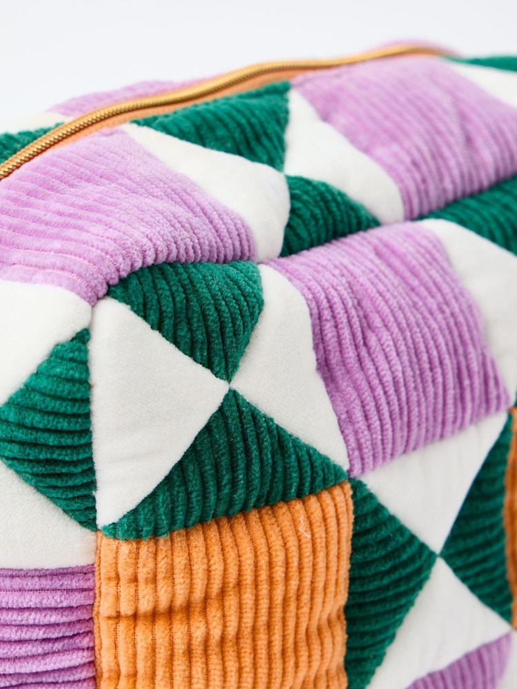 Oliver Bonas Purple Patchwork Corduroy Make Up Bag - Image 5 of 5 Oliver Bonas Purple Patchwork Corduroy Make Up Bag - Image 5 of 5