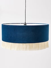Oliver Bonas Dark Blue Ero Velvet and Tassel Drum Pendant Lamp Shade - Image 1 of 3