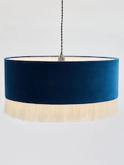 Oliver Bonas Dark Blue Ero Velvet and Tassel Drum Pendant Lamp Shade - Image 2 of 3