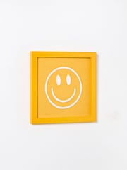Oliver Bonas Yellow Embroidered Happy Face Framed Wall Art - Image 1 of 5