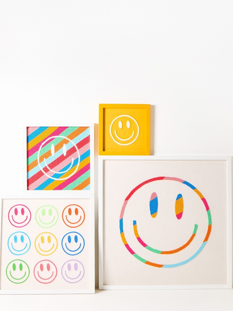 Oliver Bonas Yellow Embroidered Happy Face Framed Wall Art - Image 5 of 5