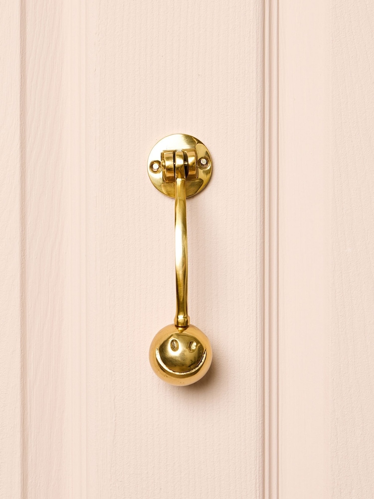 Oliver Bonas Gold Happy Face Gold Door Knocker - Image 1 of 3