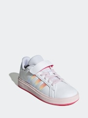 adidas White Grand Court 2.0 Elastic Lace Kids Trainers - Image 1 of 8