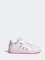 adidas White Grand Court 2.0 Elastic Lace Kids Trainers - Image 2 of 8
