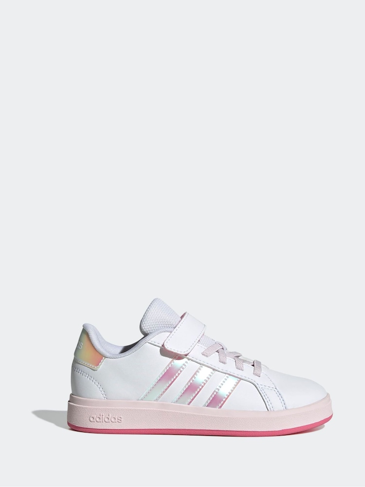 adidas White Grand Court 2.0 Elastic Lace Kids Trainers - Image 2 of 8