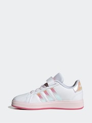 adidas White Grand Court 2.0 Elastic Lace Kids Trainers - Image 7 of 8