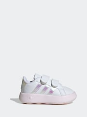 adidas White/Metallic/Pink Grand Court 2.0 Hook and Loop Infant Trainers - Image 1 of 8