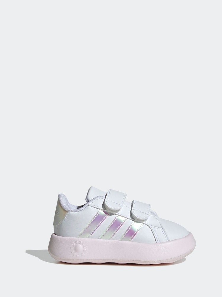 adidas White/Metallic/Pink Grand Court 2.0 Hook and Loop Infant Trainers - Image 1 of 8 adidas White/Metallic/Pink Grand Court 2.0 Hook and Loop Infant Trainers - Image 1 of 8