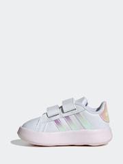 adidas White/Metallic/Pink Grand Court 2.0 Hook and Loop Infant Trainers - Image 2 of 8