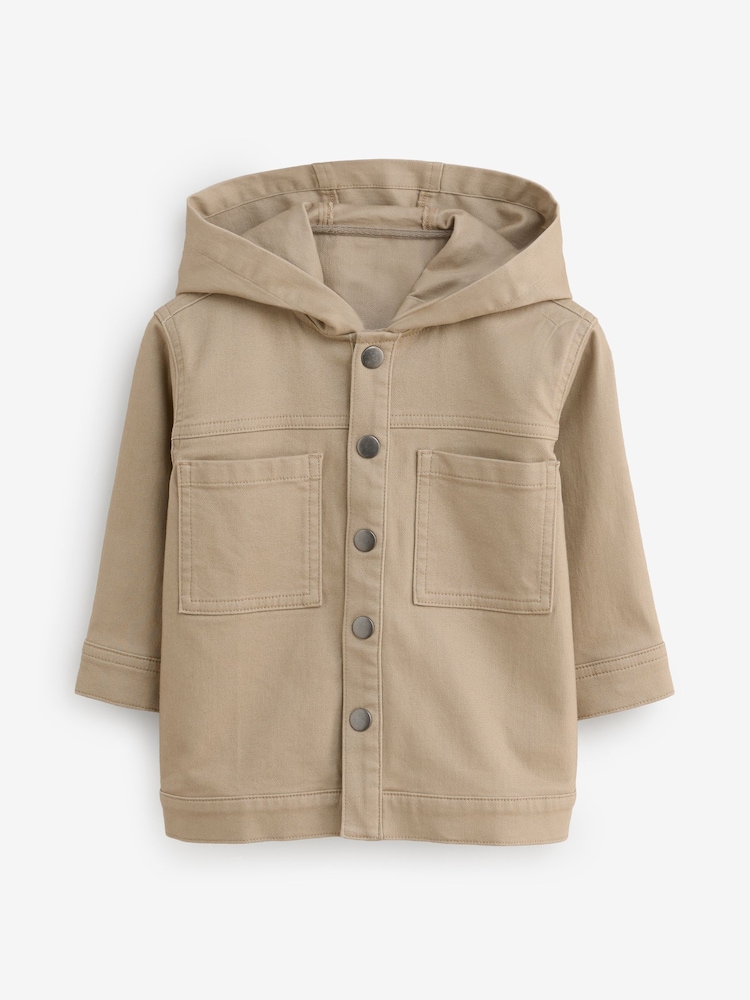 Tan Denim-Style Hooded Shacket - Image 1 of 5