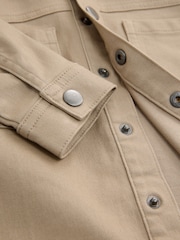 Tan Denim-Style Hooded Shacket - Image 4 of 5
