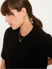 FatFace Keira Black Fluffy Short Sleeve Knitted T Shirt - Image 2 of 5