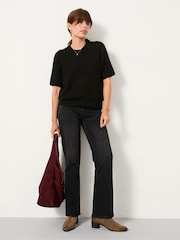 FatFace Keira Black Fluffy Short Sleeve Knitted T Shirt - Image 3 of 5