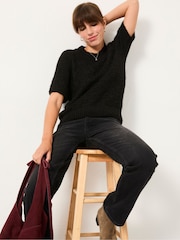 FatFace Keira Black Fluffy Short Sleeve Knitted T Shirt - Image 4 of 5
