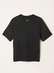 FatFace Keira Black Fluffy Short Sleeve Knitted T Shirt - Image 5 of 5