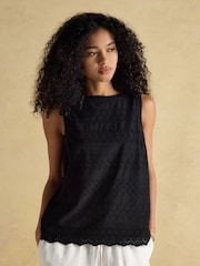Joules Cove Linen Blend Black Sleeveless Top with Linen - Image 1 of 6