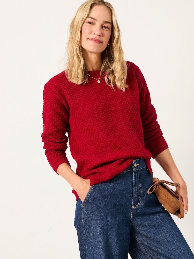 FatFace Ella Cherry Red Textured Knitted Jumper - Image 1 of 6 FatFace Ella Cherry Red Textured Knitted Jumper - Image 1 of 6