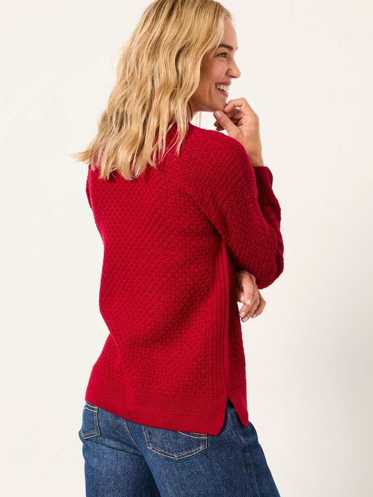FatFace Ella Cherry Red Textured Knitted Jumper - Image 2 of 6 FatFace Ella Cherry Red Textured Knitted Jumper - Image 2 of 6