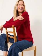 FatFace Ella Cherry Red Textured Knitted Jumper - Image 3 of 6