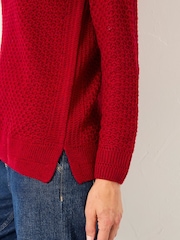 FatFace Ella Cherry Red Textured Knitted Jumper - Image 5 of 6