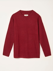 FatFace Ella Cherry Red Textured Knitted Jumper - Image 6 of 6