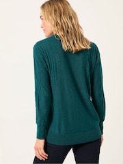 FatFace Delphine Dark Teal Blue Fine Gauge V Neck Jumper - Image 2 of 5