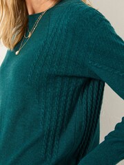 FatFace Delphine Dark Teal Blue Fine Gauge V Neck Jumper - Image 4 of 5