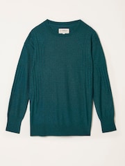 FatFace Delphine Dark Teal Blue Fine Gauge V Neck Jumper - Image 5 of 5
