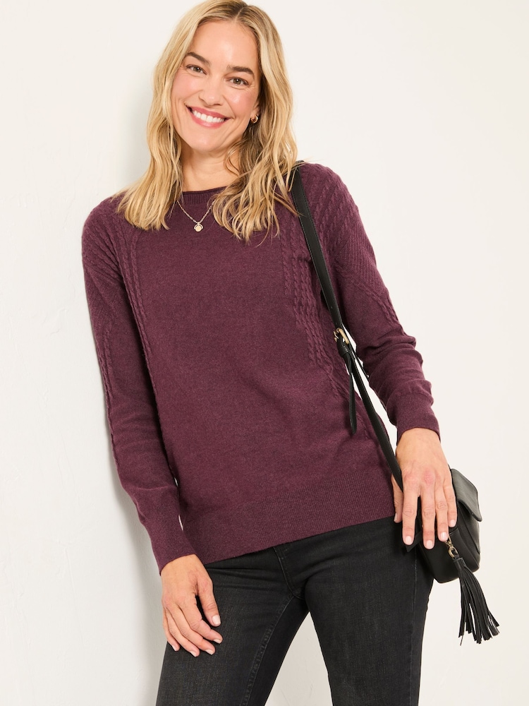 FatFace Delphine Dusky Purple Fine Gauge V Neck Jumper - Image 1 of 6