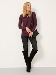 FatFace Delphine Dusky Purple Fine Gauge V Neck Jumper - Image 3 of 6
