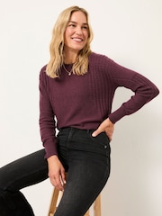 FatFace Delphine Dusky Purple Fine Gauge V Neck Jumper - Image 5 of 6