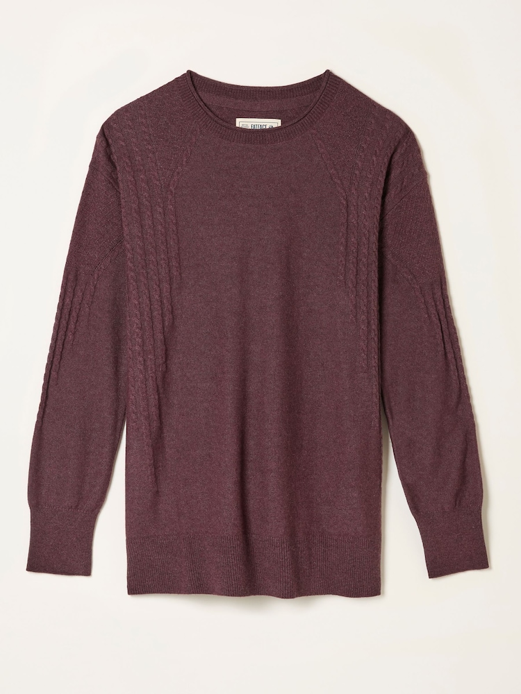 FatFace Delphine Dusky Purple Fine Gauge V Neck Jumper - Image 6 of 6