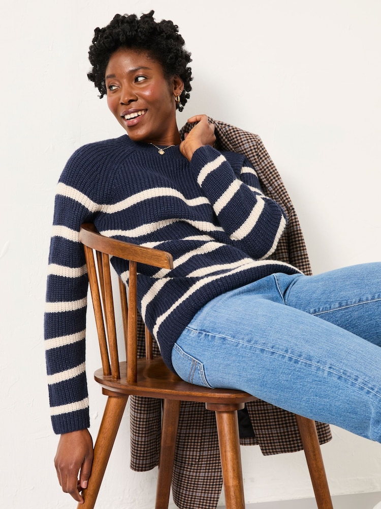 FatFace Navy Breton Stripe Knitted Jumper - Image 1 of 6 FatFace Navy Breton Stripe Knitted Jumper - Image 1 of 6