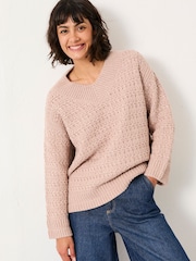 FatFace Stella Natural V Neck Knitted Jumper - Image 1 of 6