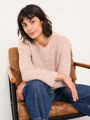 FatFace Stella Natural V Neck Knitted Jumper - Image 4 of 6