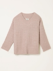 FatFace Stella Natural V Neck Knitted Jumper - Image 6 of 6