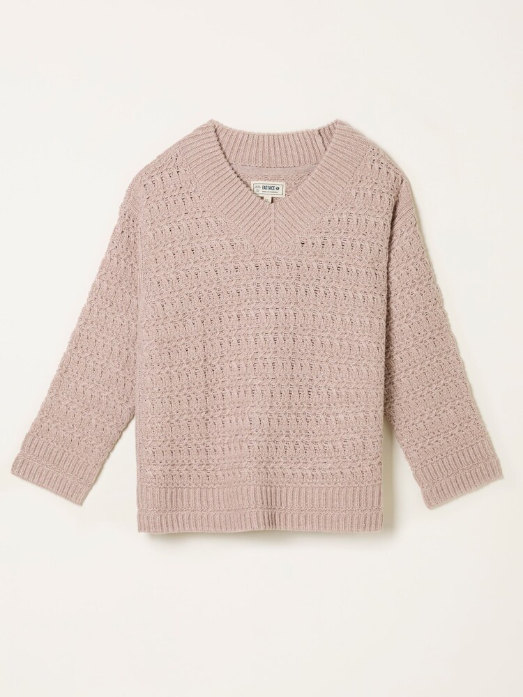 FatFace Stella Natural V Neck Knitted Jumper - Image 6 of 6
