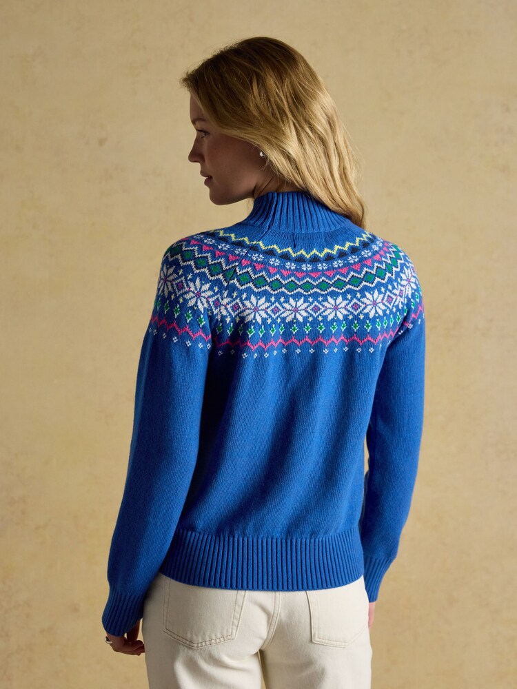 Joules Alba Blue Fairisle High Neck Cotton-Blend Jumper - Image 2 of 7 Joules Alba Blue Fairisle High Neck Cotton-Blend Jumper - Image 2 of 7