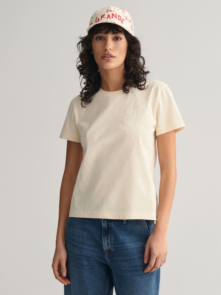 GANT Cream Regular-Fit Shield 100% Cotton T-Shirt - Image 1 of 9